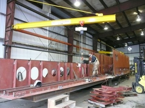 While the construction continued outside on the build grid, the guys in the shop were fabricating the hull modules for the next two 32 foot sections of the vessel.  The next sections housed the forward and aft engine rooms.