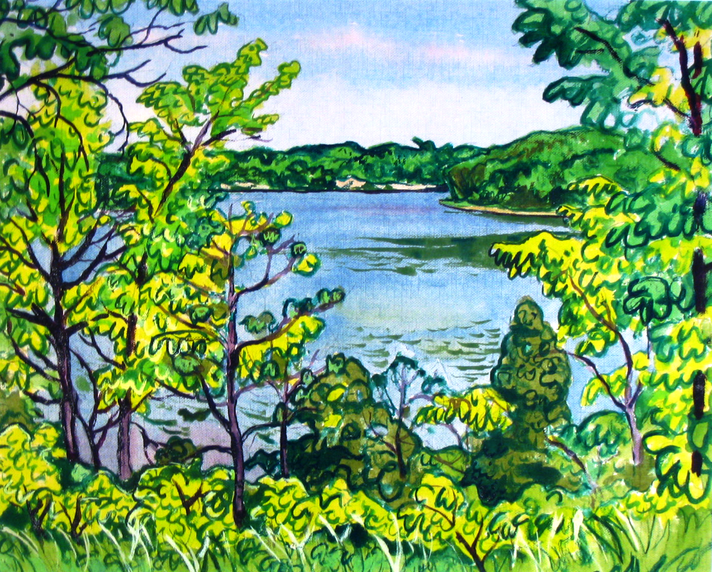 Reservoir in June, Acrylic on card
