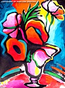 SOLD to Puerto Rico
"Red Poppies in Pink Vase"
original ink and acrylic painting
on paper, 18"x24"
