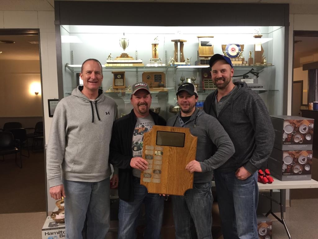 Grand Champions, 2016 Tillsonburg Curling Club Crompton Home Hardware Men's Bonspiel. (L-R) Al Eagleson (Lead), Paul Vink (Second), Donnie Stewart (Vice), Travis Hofstetter (Skip).