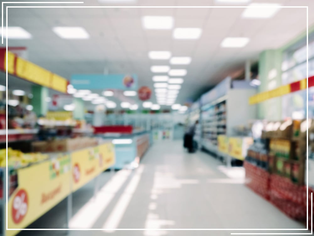 A grocery store with lights on A grocery store with lights on