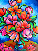 SOLD to BC, Canada
"Red Tulips on Blue"
original oil on canvas painting
30x40inches