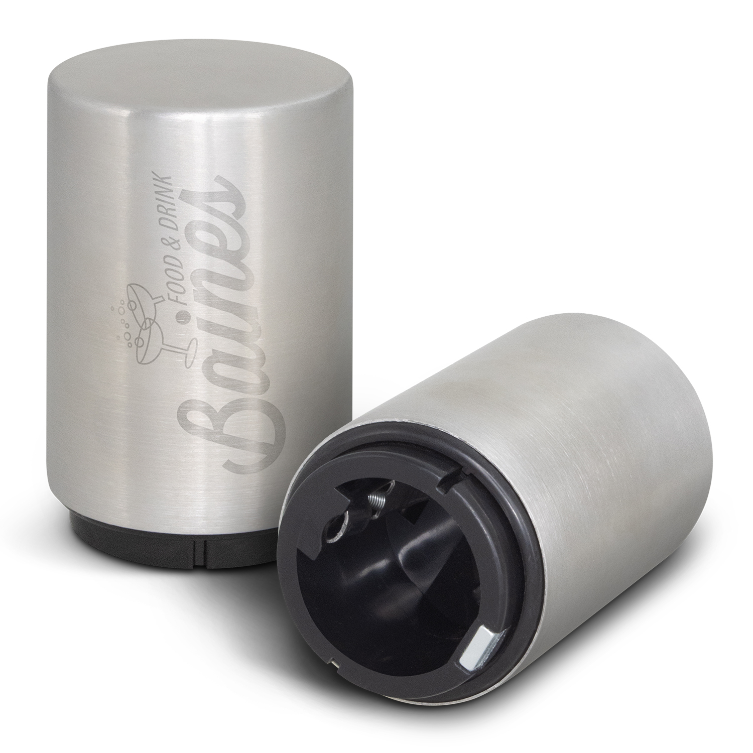 Man wearing navy blue sweatshirt with 'Brand' logo, holding a cup beside green bottles, in a cozy room with a window.