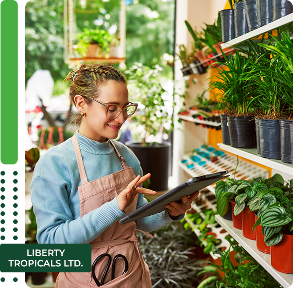 Caucasian female worker seller in plant shop