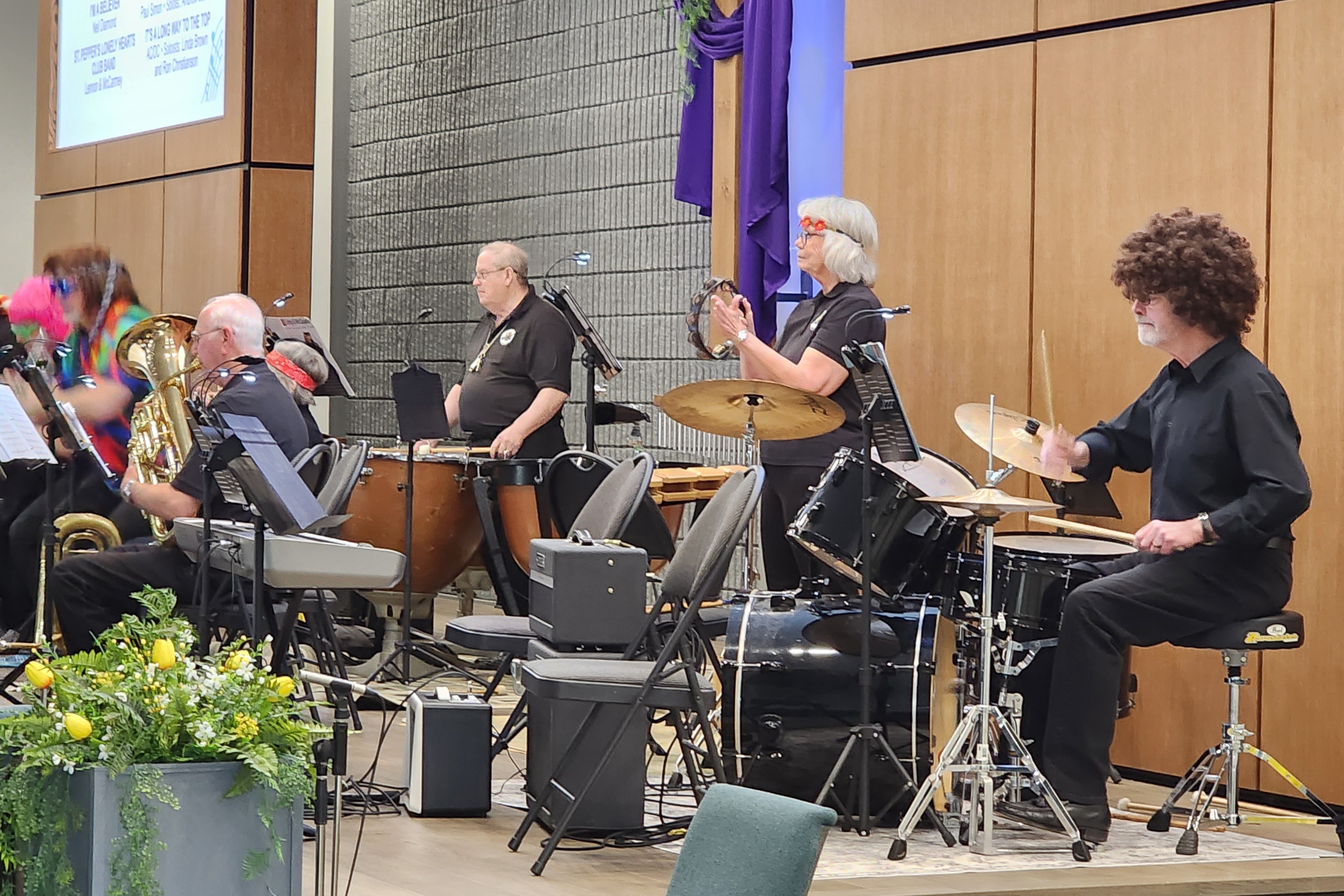 Percussion section of the lakeshore New Horizons Band at the FBC Baptist church Cobourg Ontario April 2025.