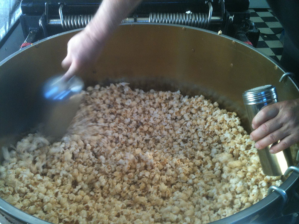 Mixing Kettle Corn Popcorn