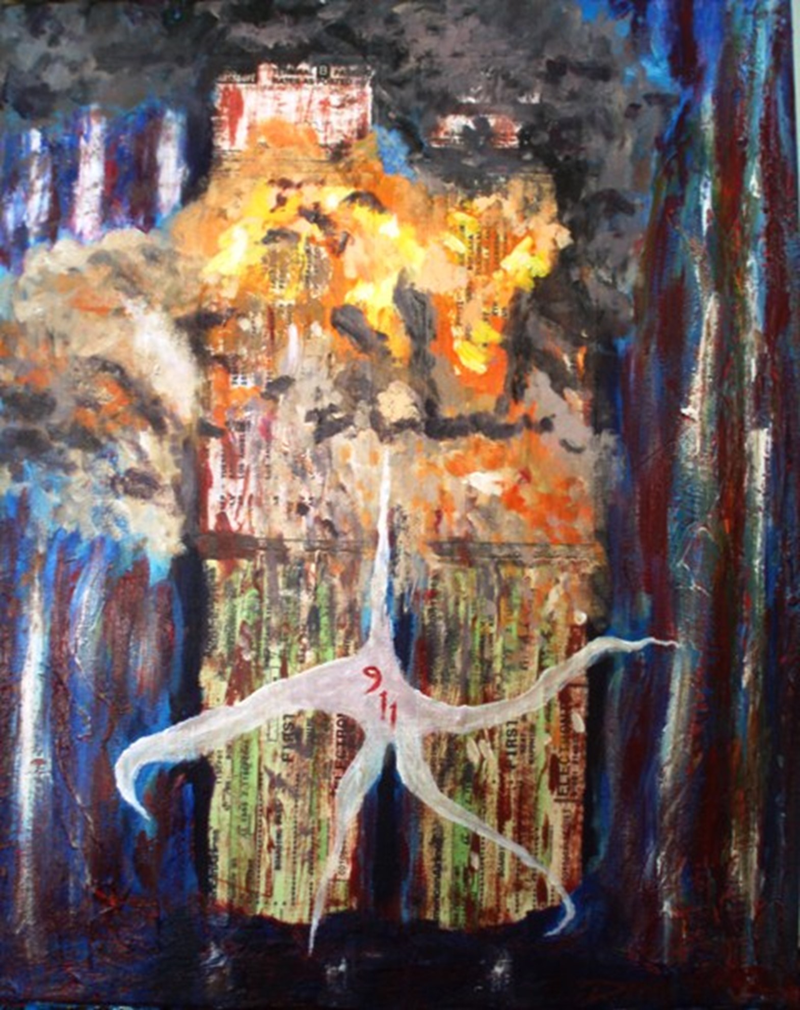 It Was Not My Time, 20"X16" 2012, My American Airlines Itinerary & Boarding Passes, Parking Ticket, and Acrylic on Canvas