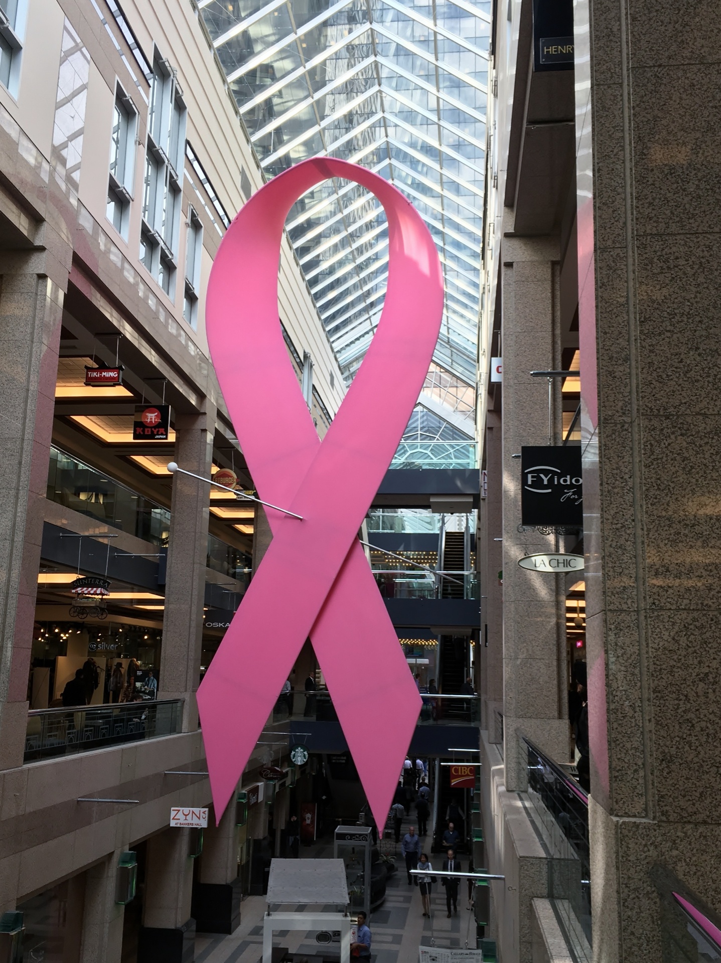 Bankers Hall Rigging Cancer Ribbon