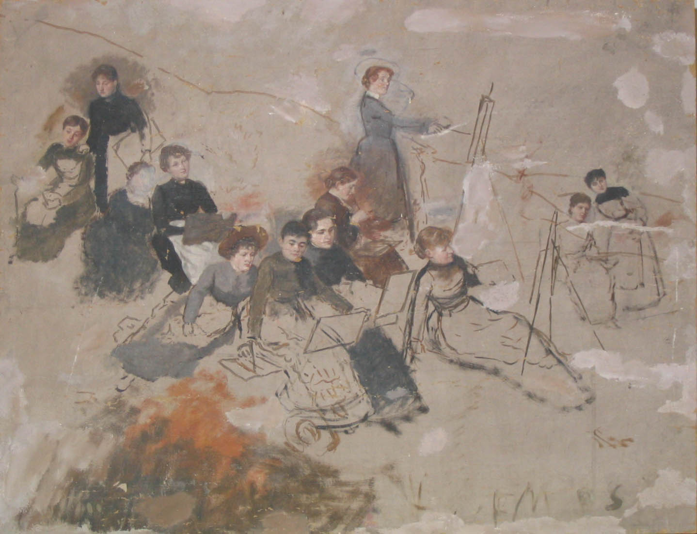 Sketching Group, Oil on board