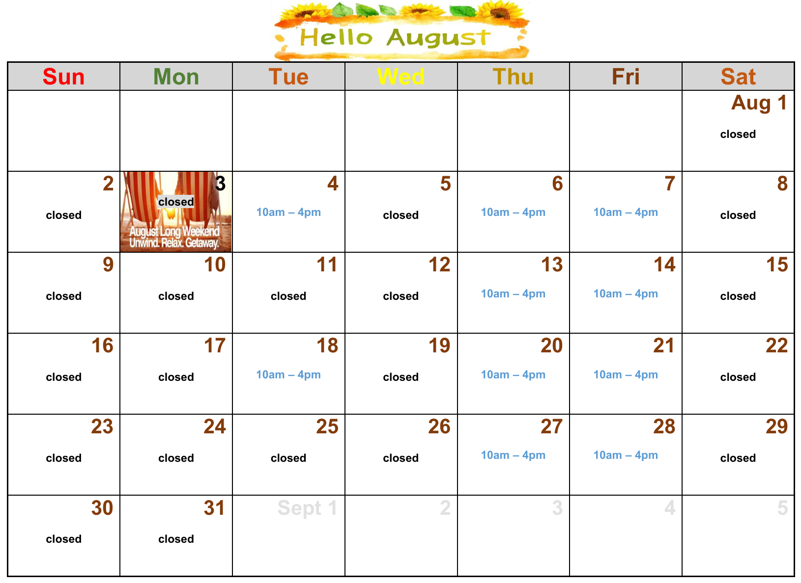 Clinic hours for this month
