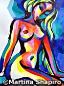 Blond Nude on Blue abstract original painting fine art nudes artist Martina Shapiro