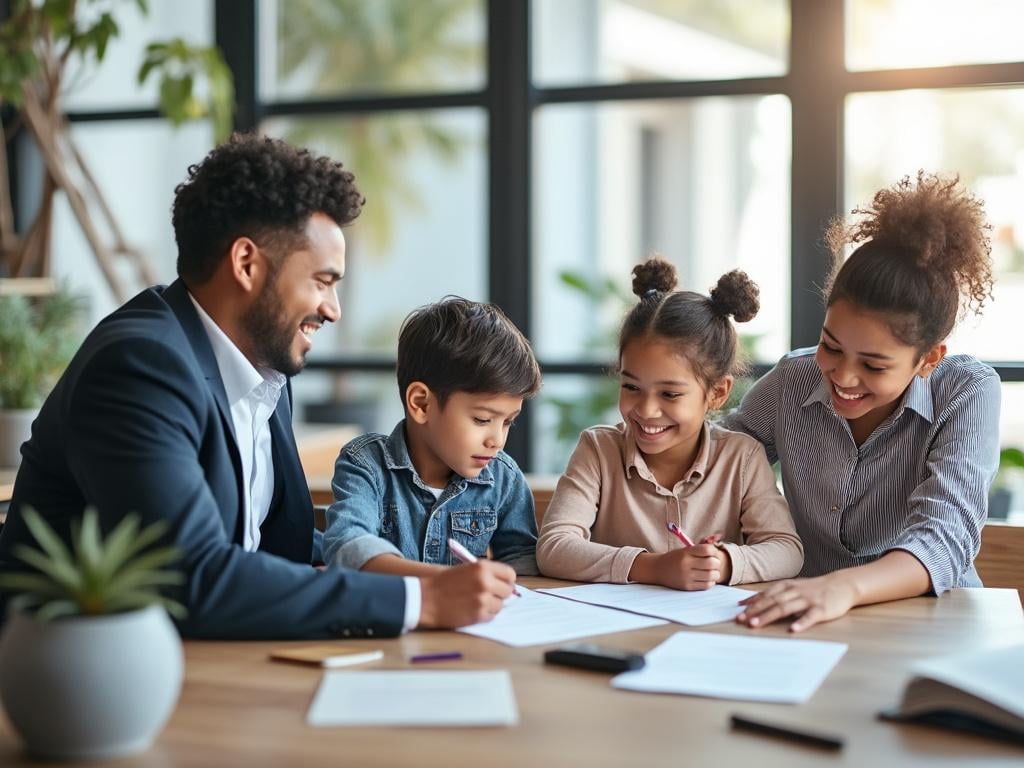 Yellow construction truck on urban street with workers in safety gear, surrounded by modern buildings.