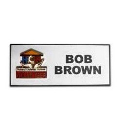 NAME BADGES – 1.5” x 3” PLASTIC TAG WITH CUSTOM METAL EMBLEM