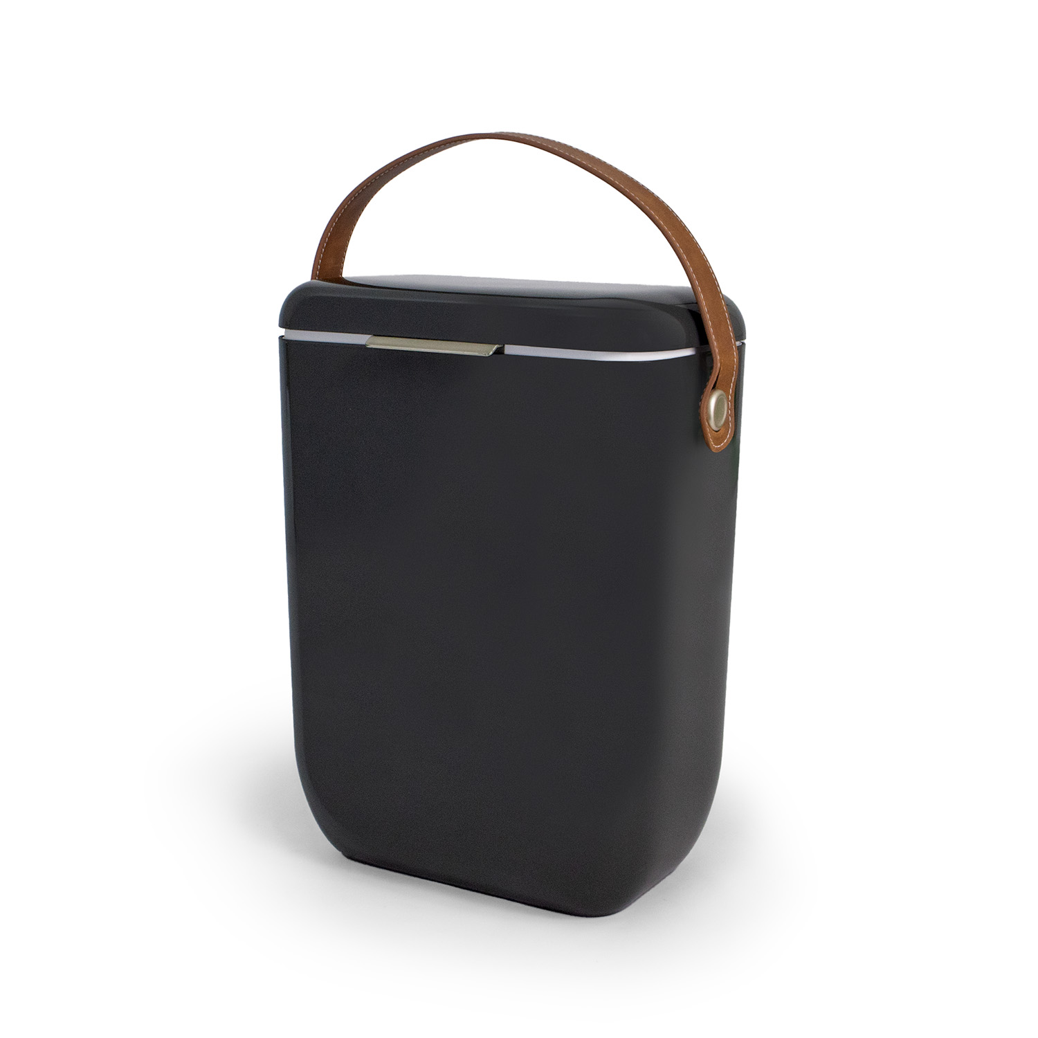 Man with tattoos holding a coffee cup, wearing a branded polo shirt with 'Namdne' logo, standing in a modern kitchen.