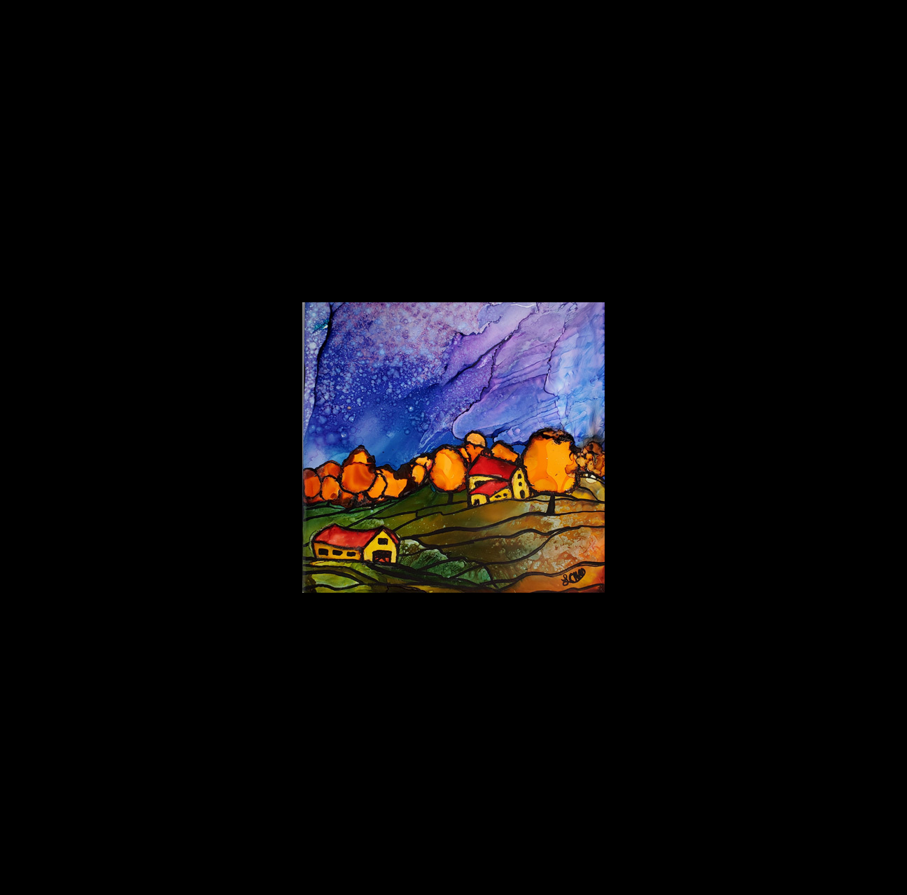 2019-18 "Autumn on the Farm"
Image: 6" x 6"
Framed: 12" x12""
Alcohol Inks on Tile
$135.00
