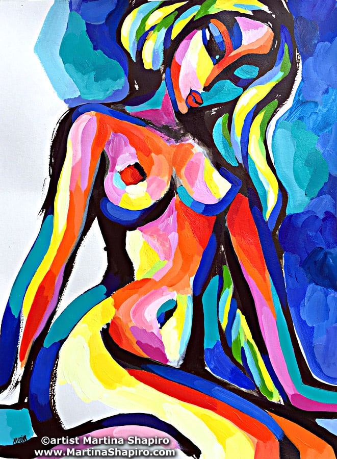 Blond Nude on Blue original abstract fine art nudes by artist Martina Shapiro