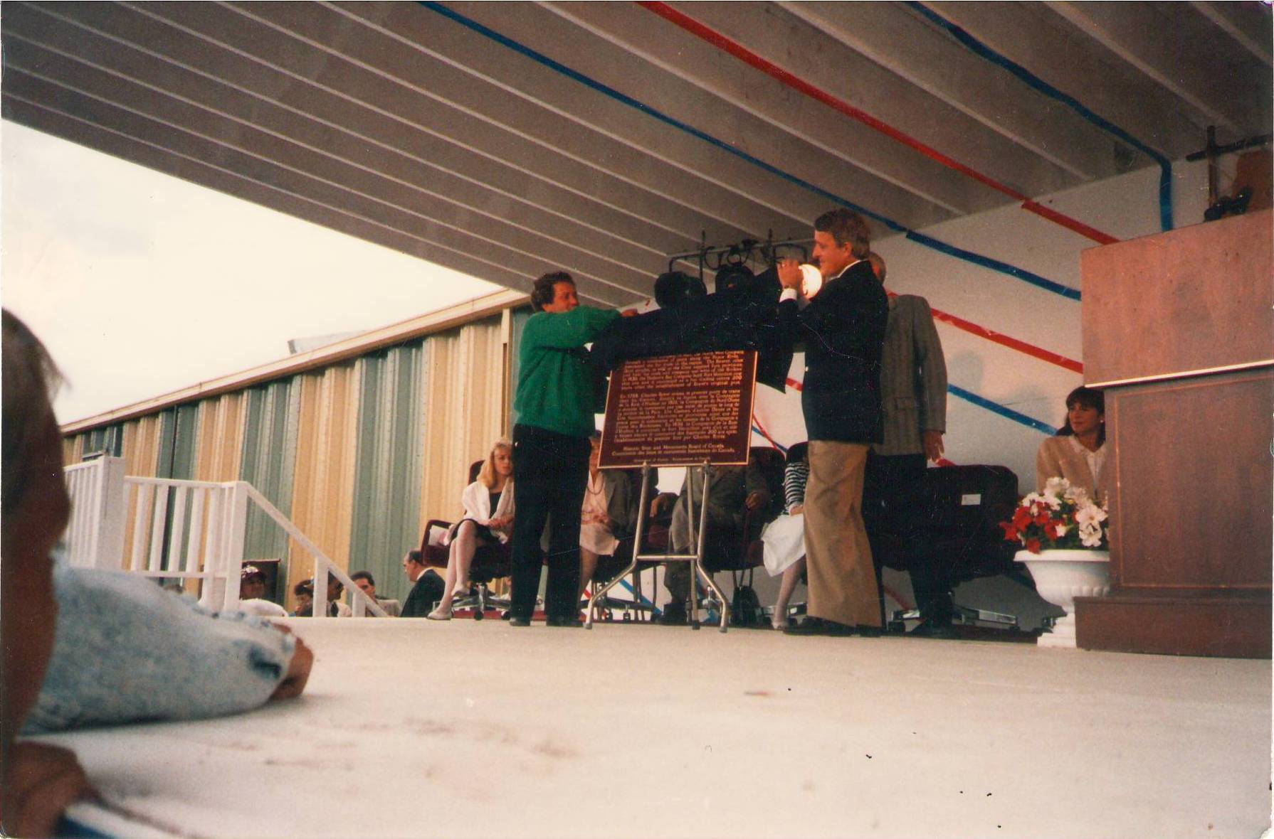 Prime Minister Brian Mulrooney Revealing the Historical Cairn Plaque. July 1988