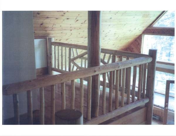 BC fir log straight stairs and railings