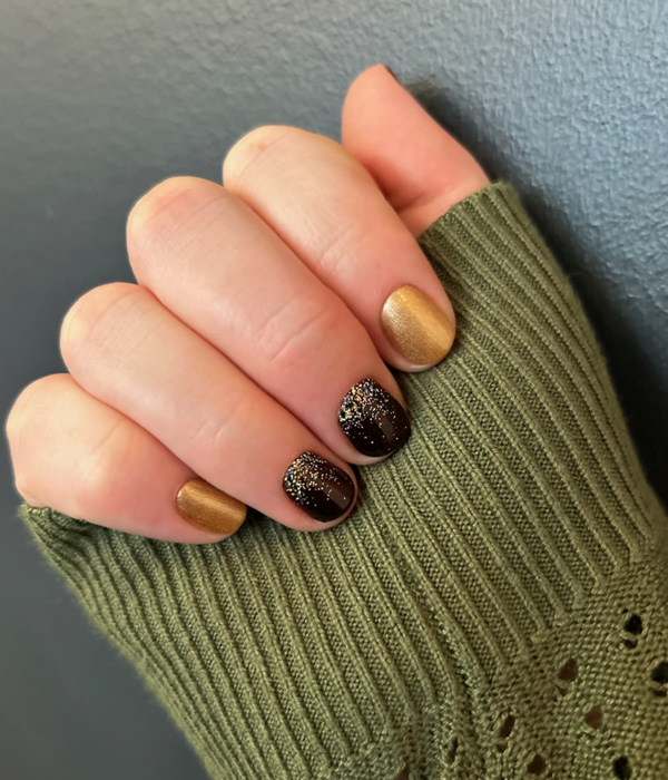 Gold and Black Painted Nails