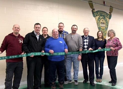 2015 Ontario Trillium Foundation Dedication. L-R: Kevin Hall, Scott Richmond, Rob Entz, Ernie Hardeman (MPP), Brian Brown, Cec Hofstetter, Brian George (OTF), Gillian Molloy, Gayle Barker (Photo courtesy of Scott Miller Cressman, New Hamburg Independent)