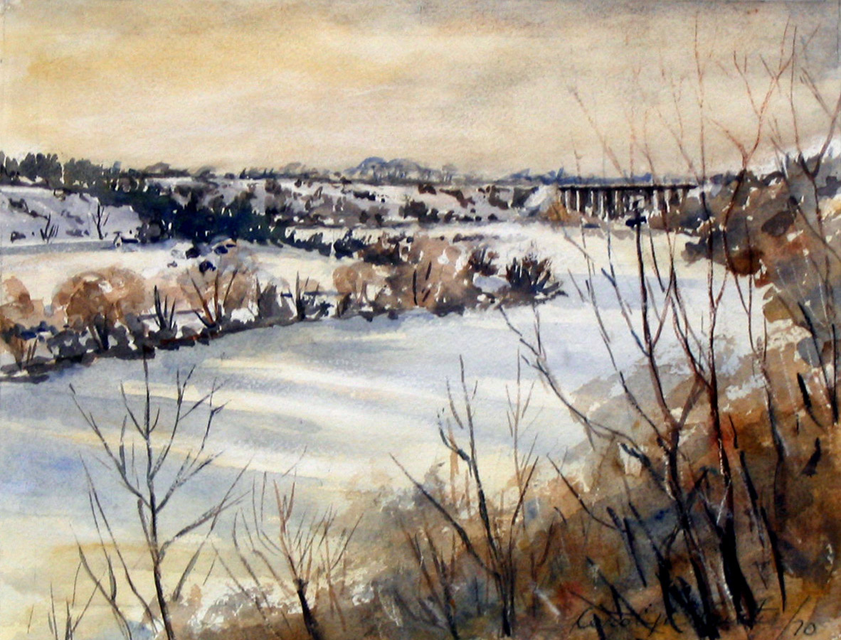 Spohns Flats in Winter, watercolour on paper