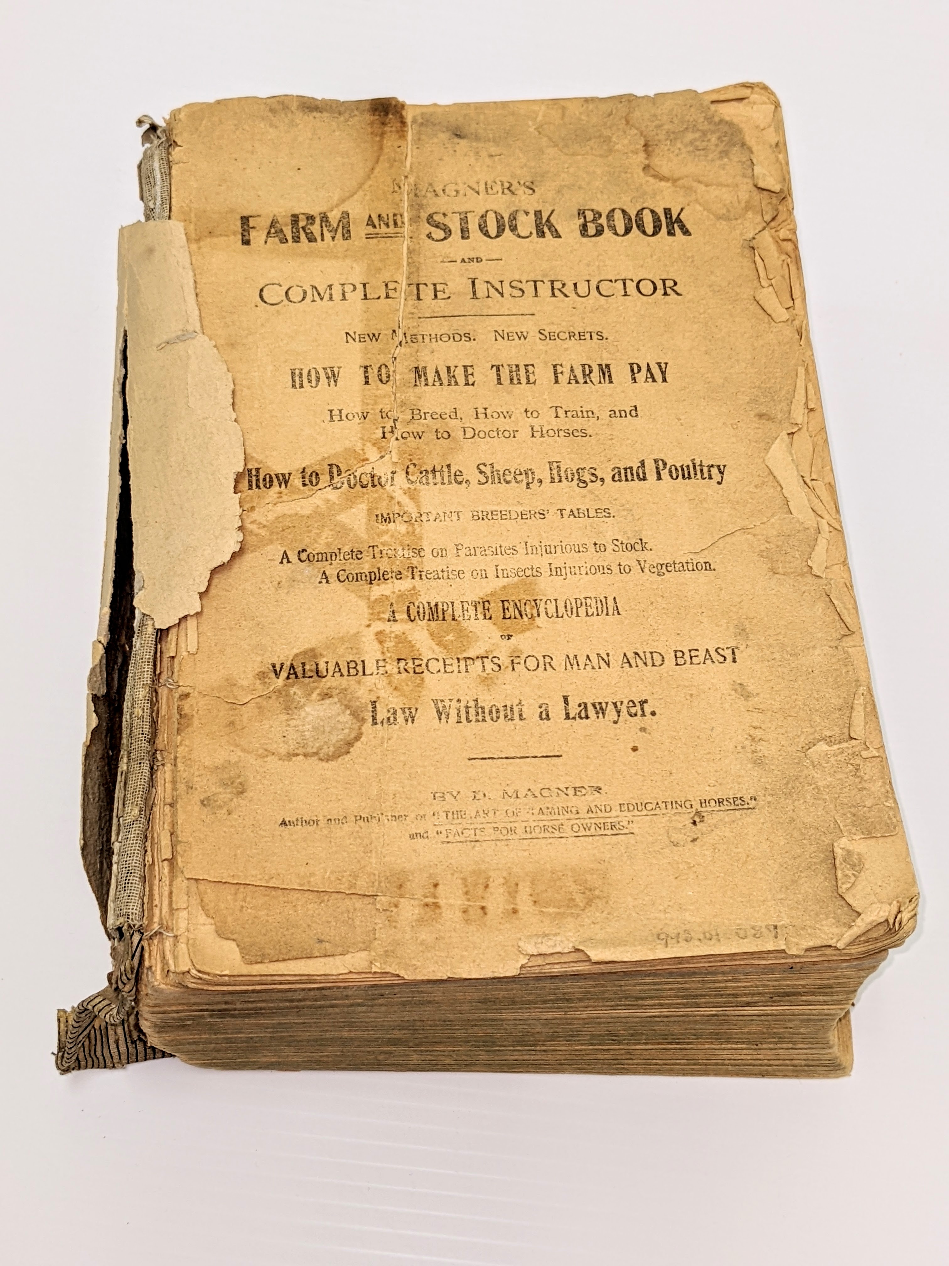 Published in 1906 this "Magners Farm and Stock book" was a one stop resource for learning "how to make the farm pay". The inside page pictured shows details of the topics covered within it's thick binding. The book belongs to the Newman Jack + Pearl collection and is well used and quite fragile- which makes sense considering relations of the family have been farming in the area since 1924!
09/05/2022
998.1.89 / Newman Jack + Pearl