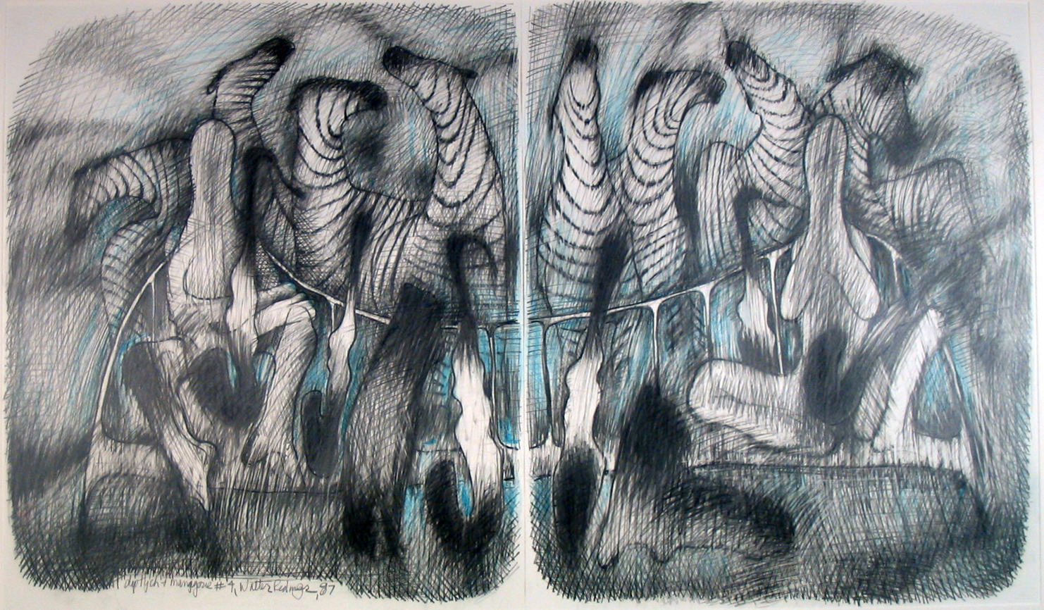 Diptych Menagerie, Graphite on paper