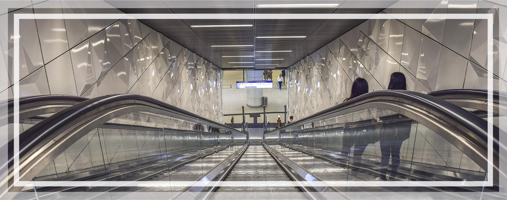 An empty escalator going down