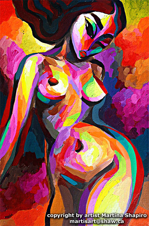 Red Nude Mystique original painting of abstract female fine art nude by artist Martina Shapiro