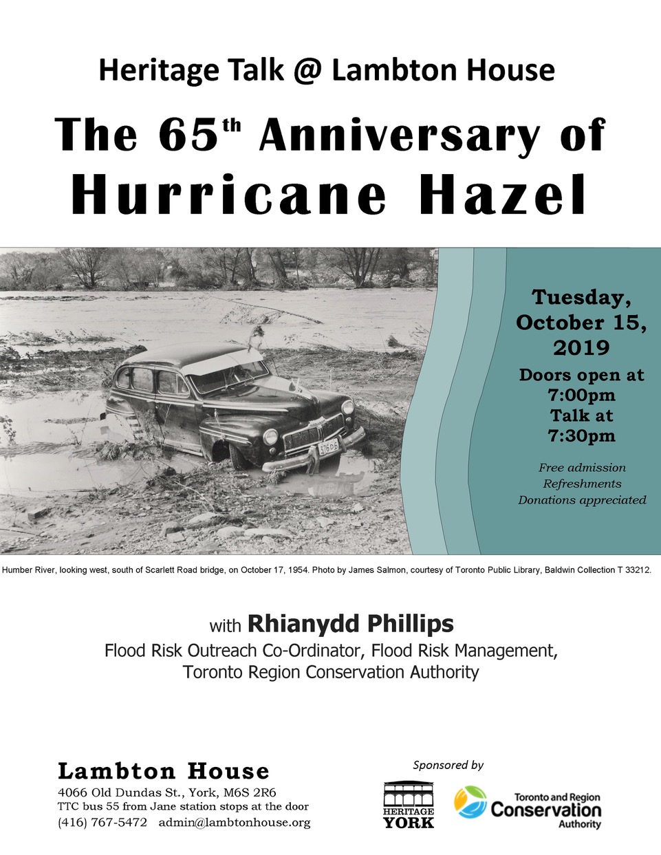 Poster for Hurricane Hazel talk October, 15, 2019