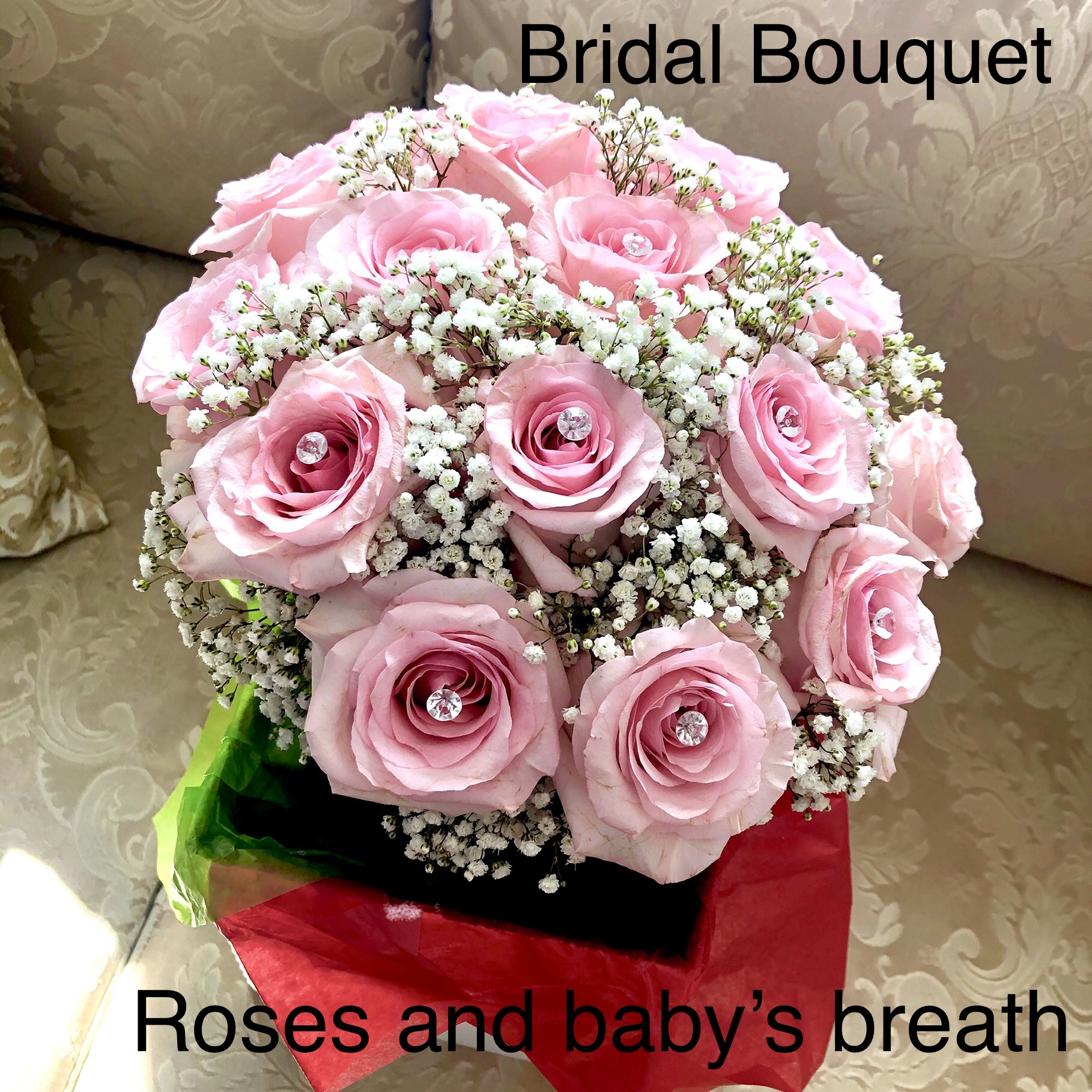 $120 Bridal Bouquet Roses and Babies Breath 