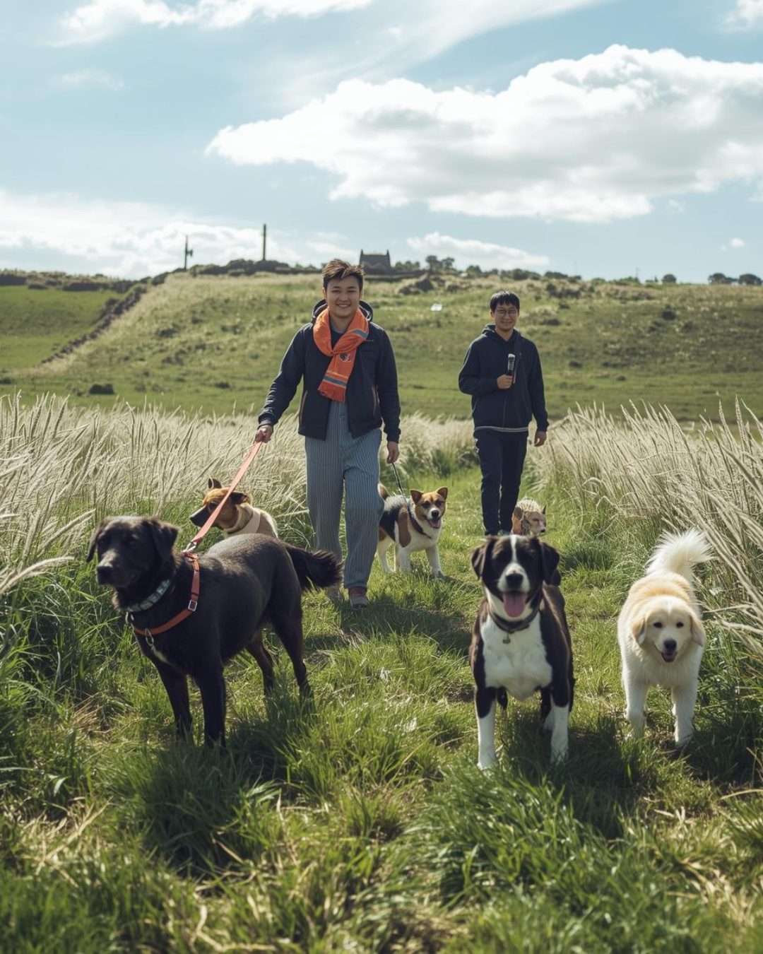 Black and tan dog standing in an arched stone opening of a weathered wall.