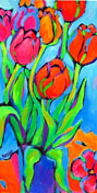 SOLD to FL, USA
"Spring Tulips On Blue"
original oil on canvas painting
12x24 inches