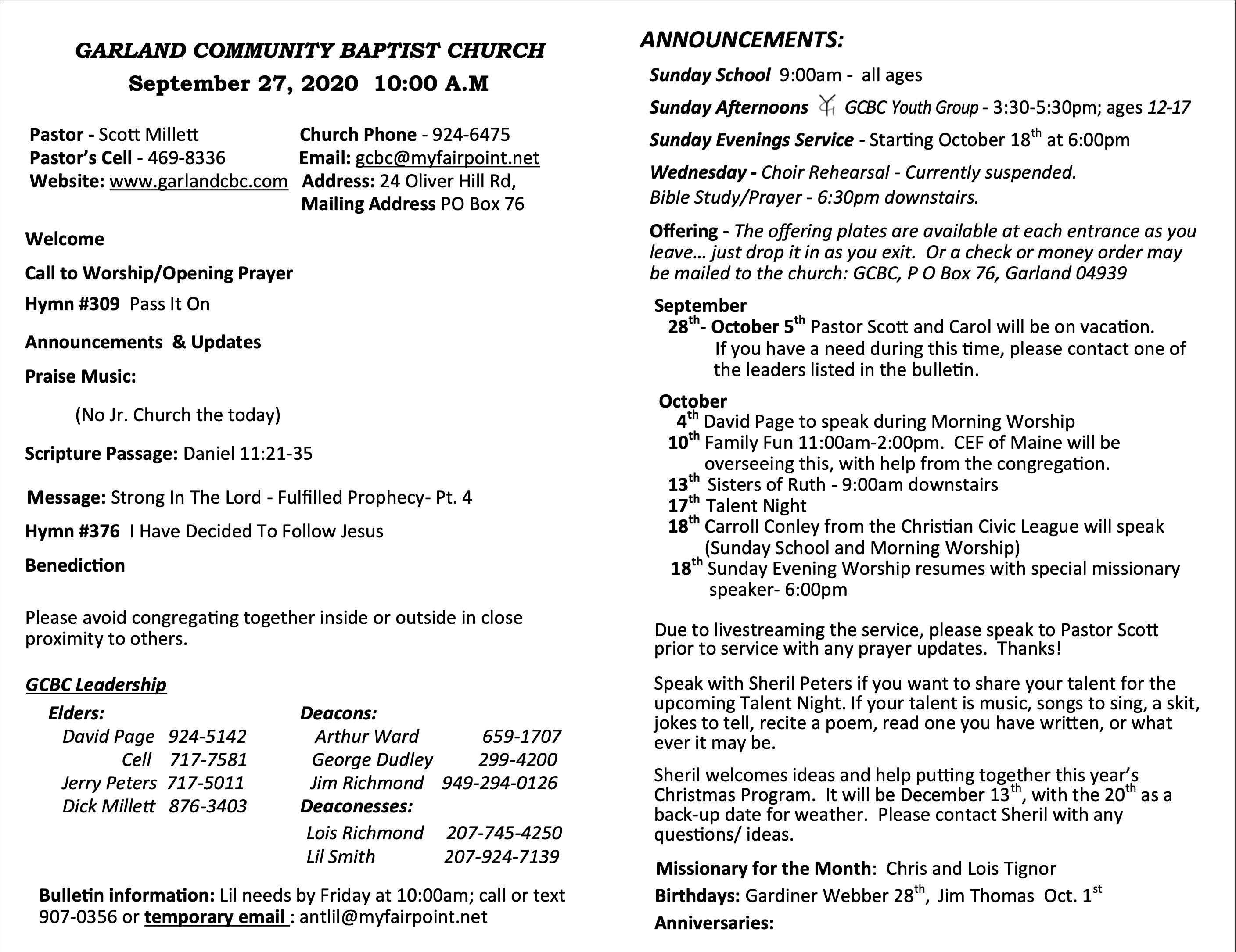 Bulletin Contents 06-28-2020 Bulletin Contents 06-28-2020