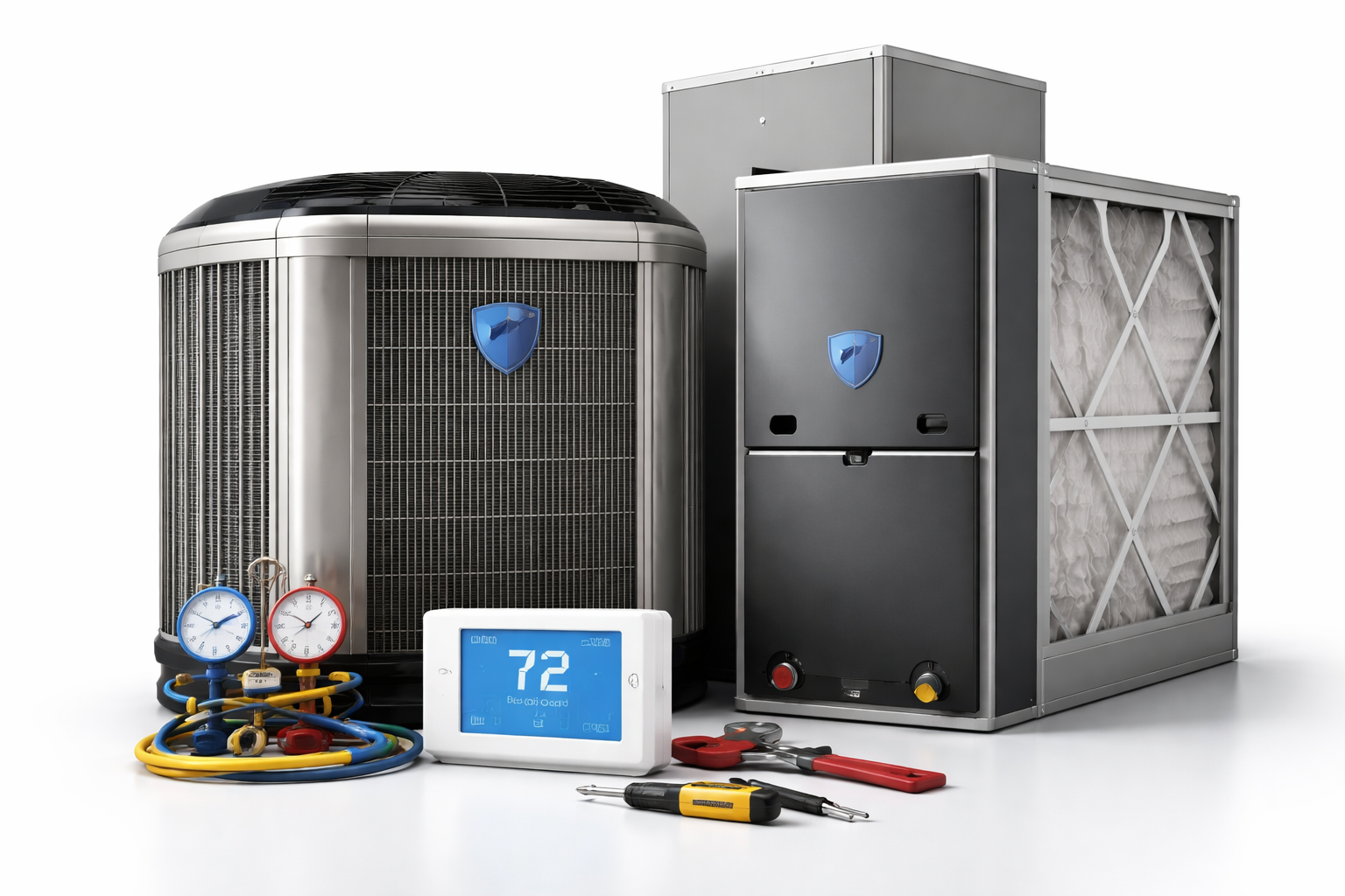 Young woman using a digital tablet in a modern office with green plants and soft lighting.