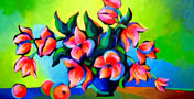 SOLD to FL, USA
"Tulips And Oranges"
original oil on canvas painting
18x 36inches