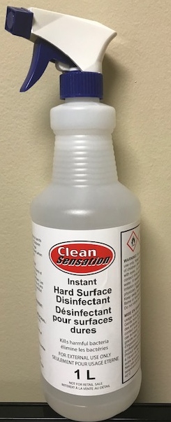 Clean Sensations Instant hard surface disinfectant 
kills bacteria
Active Ingredients: 70% Ethyl Alcohol 
1L spray bottle