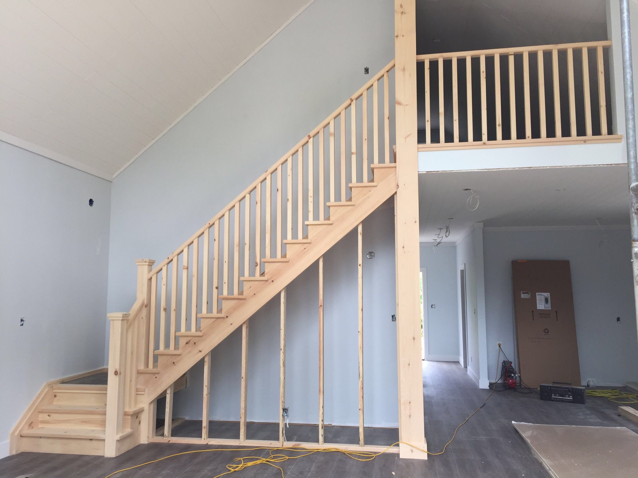 Straight pine stairs