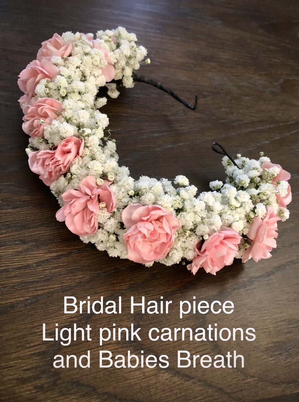 $50 Bridal Hair piece carnations and babies breath 