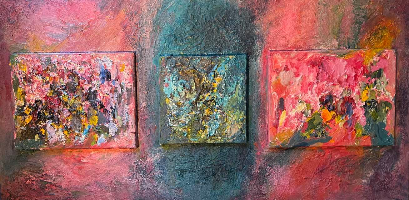 Holy Trinity, 24”X 48” (Acrylic, palettes, salt and gel medium on Canvas), 2022