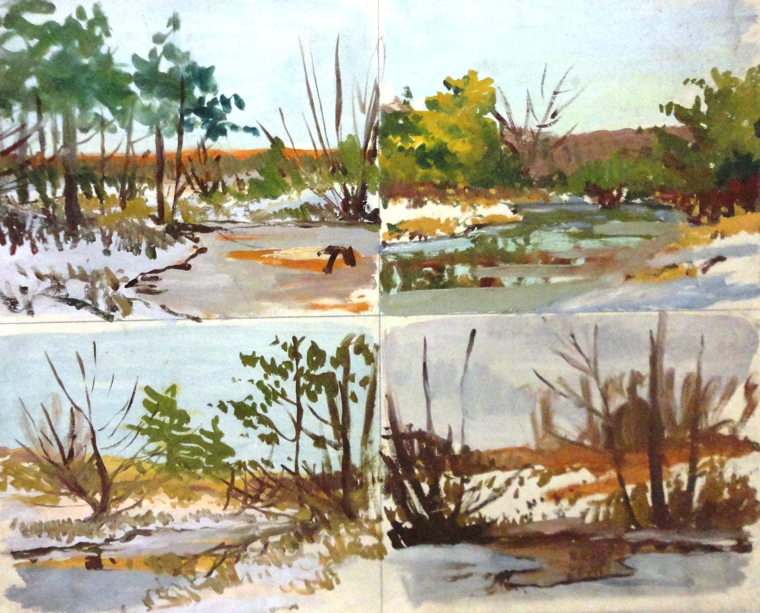 Four Creek paint sketches, acrylic on board