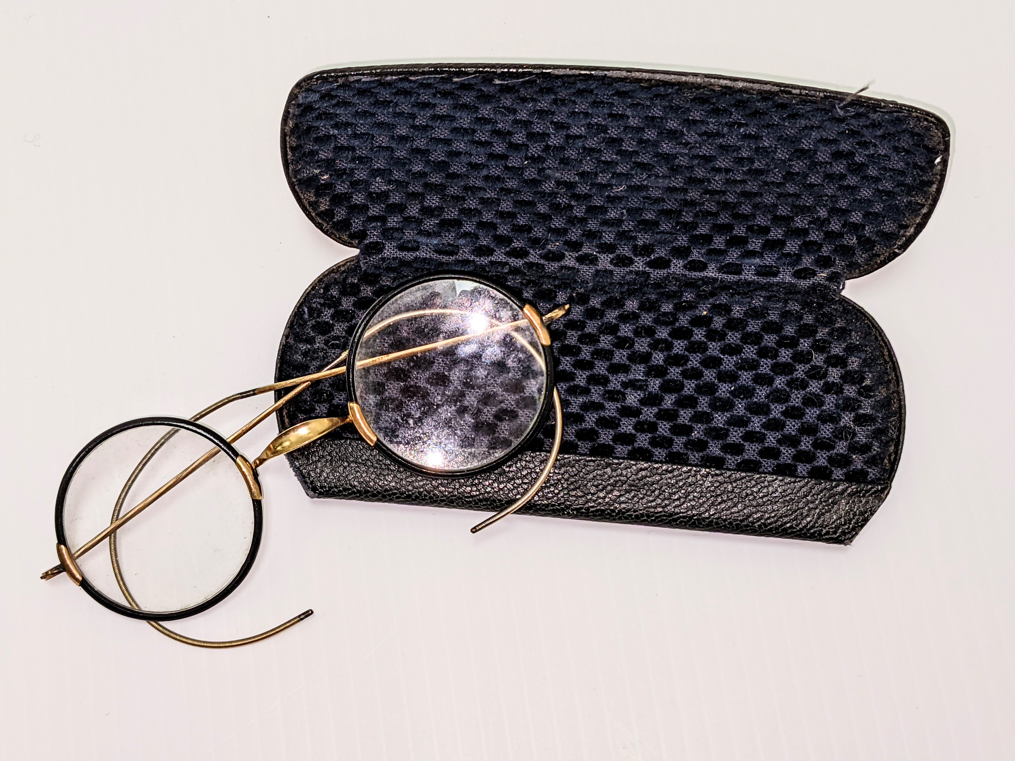 These fashionable looking spectacles are from the Tourangeau collection. The long curved arms of the glasses are springy and wrap around the wearers ear to ensure the glasses stay perched on their face. The lenses are quite thick and act as miniature magnifying glasses which is conducive to reading. Surprisingly there is no brand name on the glasses or case. The Tourangeau family started with Joseph Tourangeau moving into Fort Vermilion in 1901 in attempt to get away from easy access to liquour which had "got the best of him" after the sudden passing of his wife and children in St. Albert.
18/10/2021
2007.61.03.04.01 / Tourangeau, Martha + Harvey