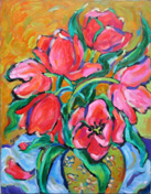 <b>SOLD to California, USA.<br>
"Red Tulips", original oil <br>
on canvas painting,</b> 22x28".