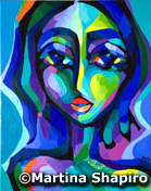 Woman IN Blue And Green abstract female portrait painting by artist Martina Shapiro