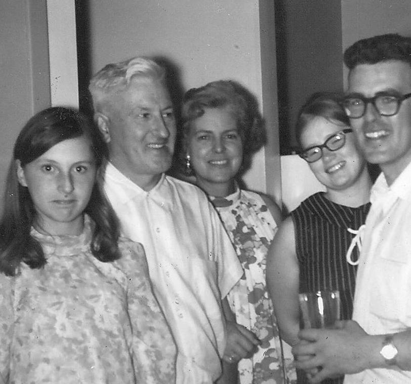 Our guess is that these fine looking folks are a group of teachers from the 60's. Teachers -because the gentleman on the right looks like Tony O'Carroll and it comes from the Lorna Bell Collection. 60's - because the fashion of glasses and dresses. We may be very wrong with that assessment - please let us know any further information you may have!
2000.35.02.25 / Bell, Lorna