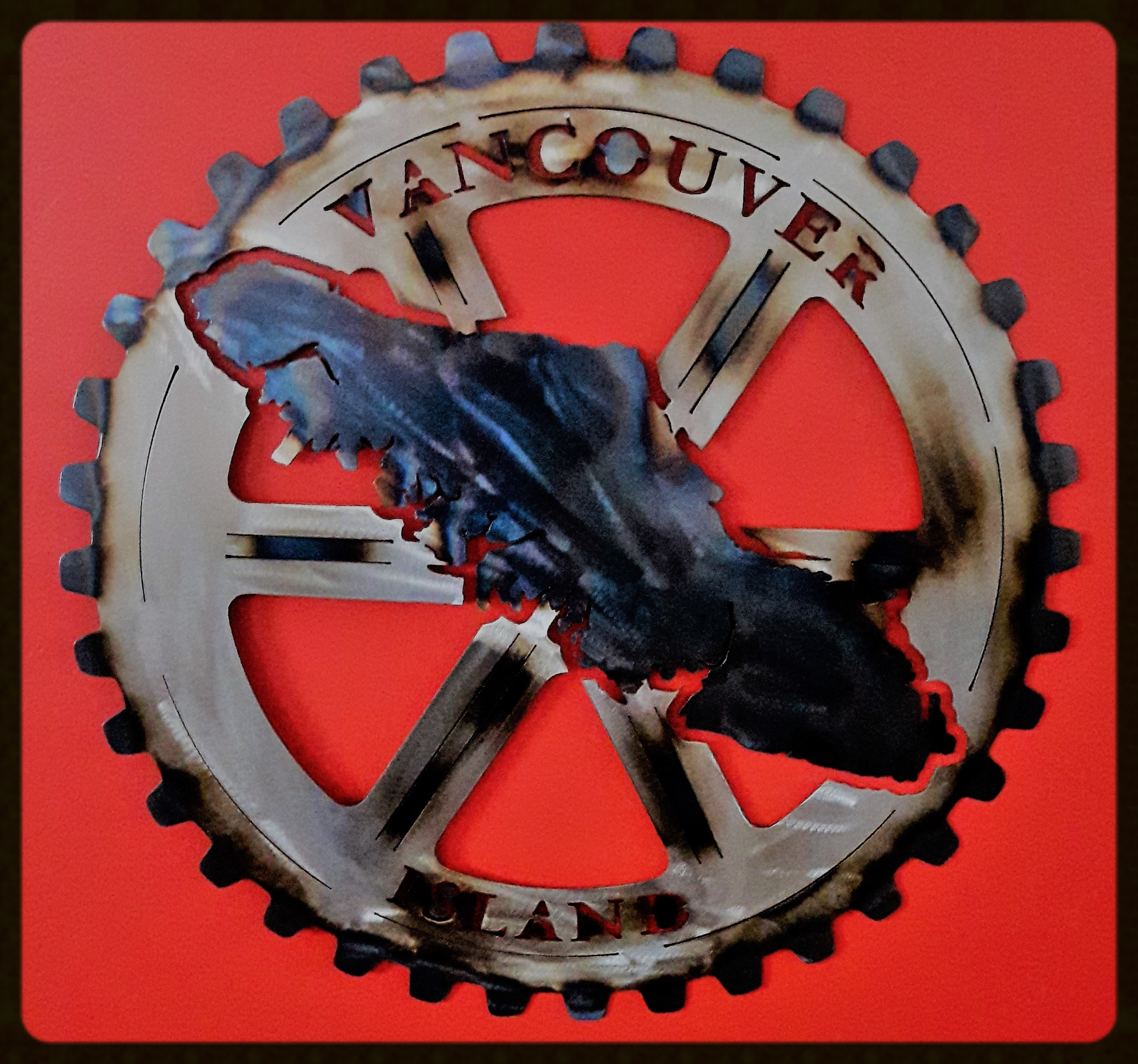 Metal art ,Vancouver island in a gear, Campbell river BC, Vancouver island BC, Vancouver BC, Victoria BC, British Columbia,Alberta