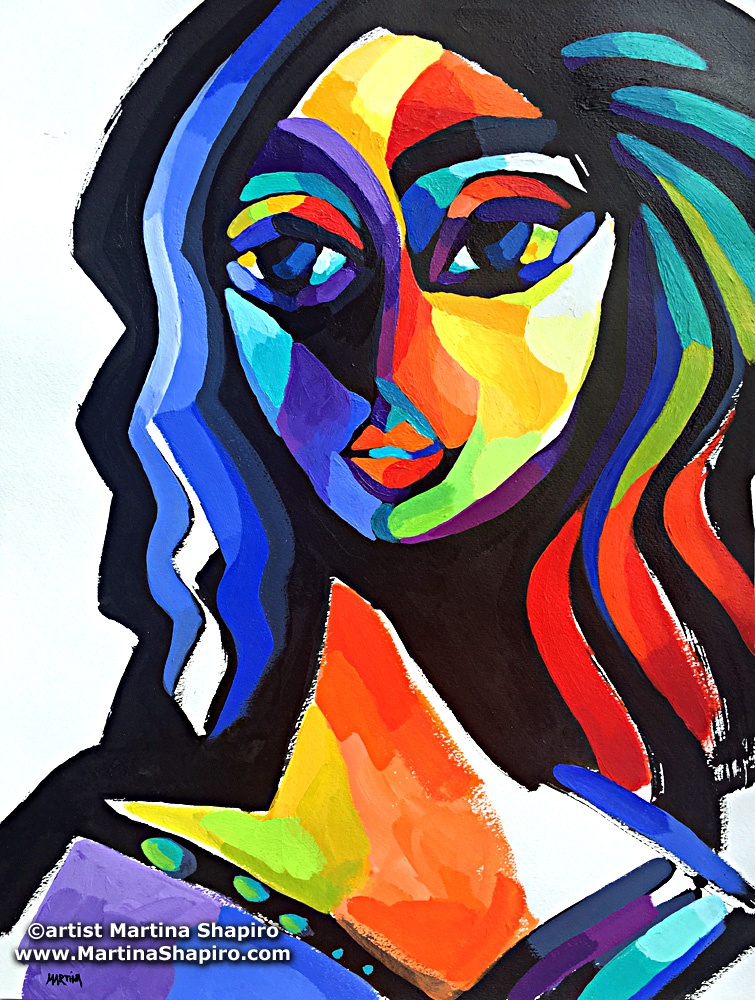 Summer Goddess abstract original painting of woman inspired by paintings of Picasso, by artist Martina Shapiro