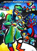 SOLD to California, USA
"Fiddler And A Tree"
original painting in acrylic 
and ink on paper, 15 x 20 inches