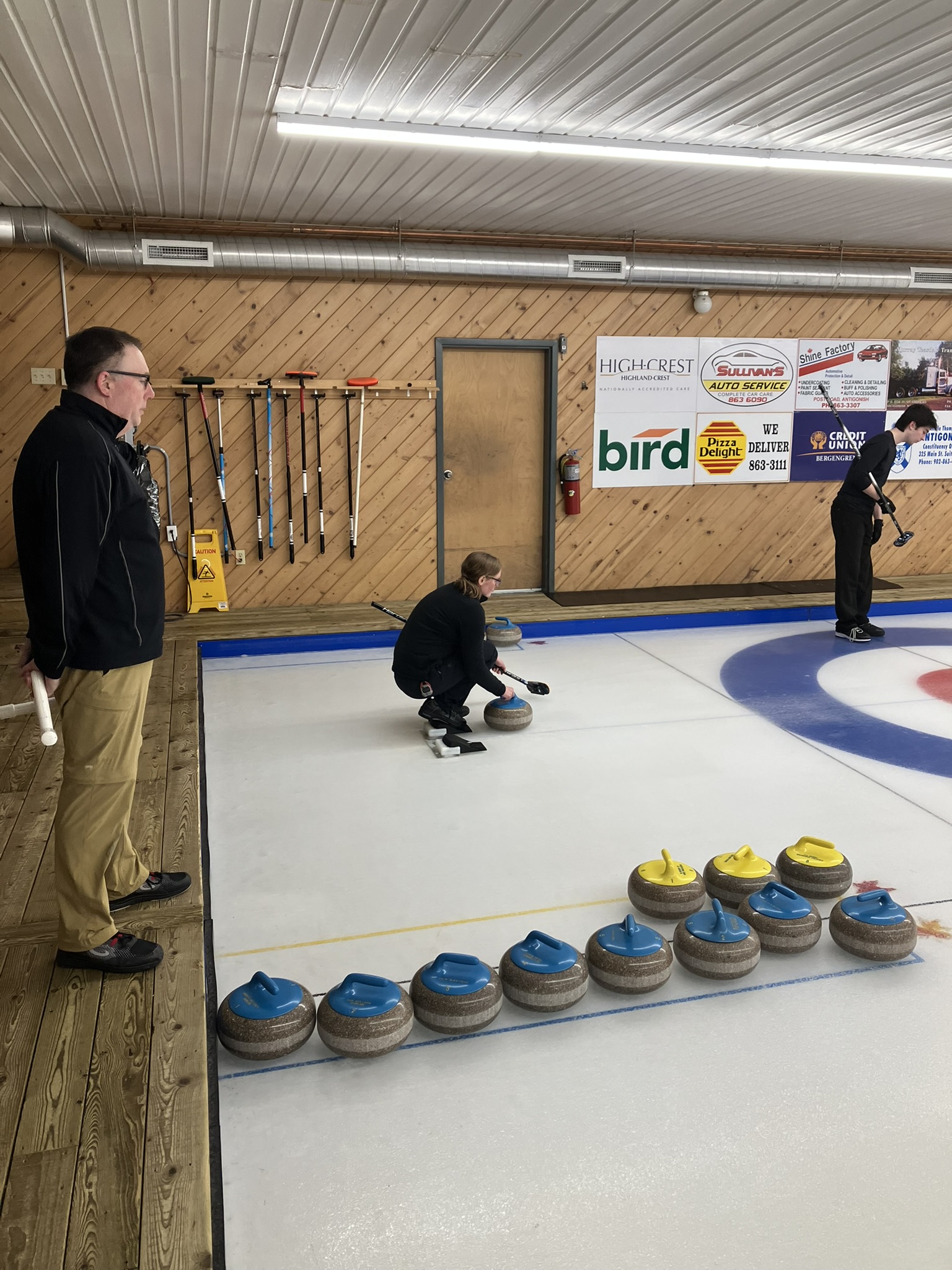 Catherine Haley about to throw her mate's stones