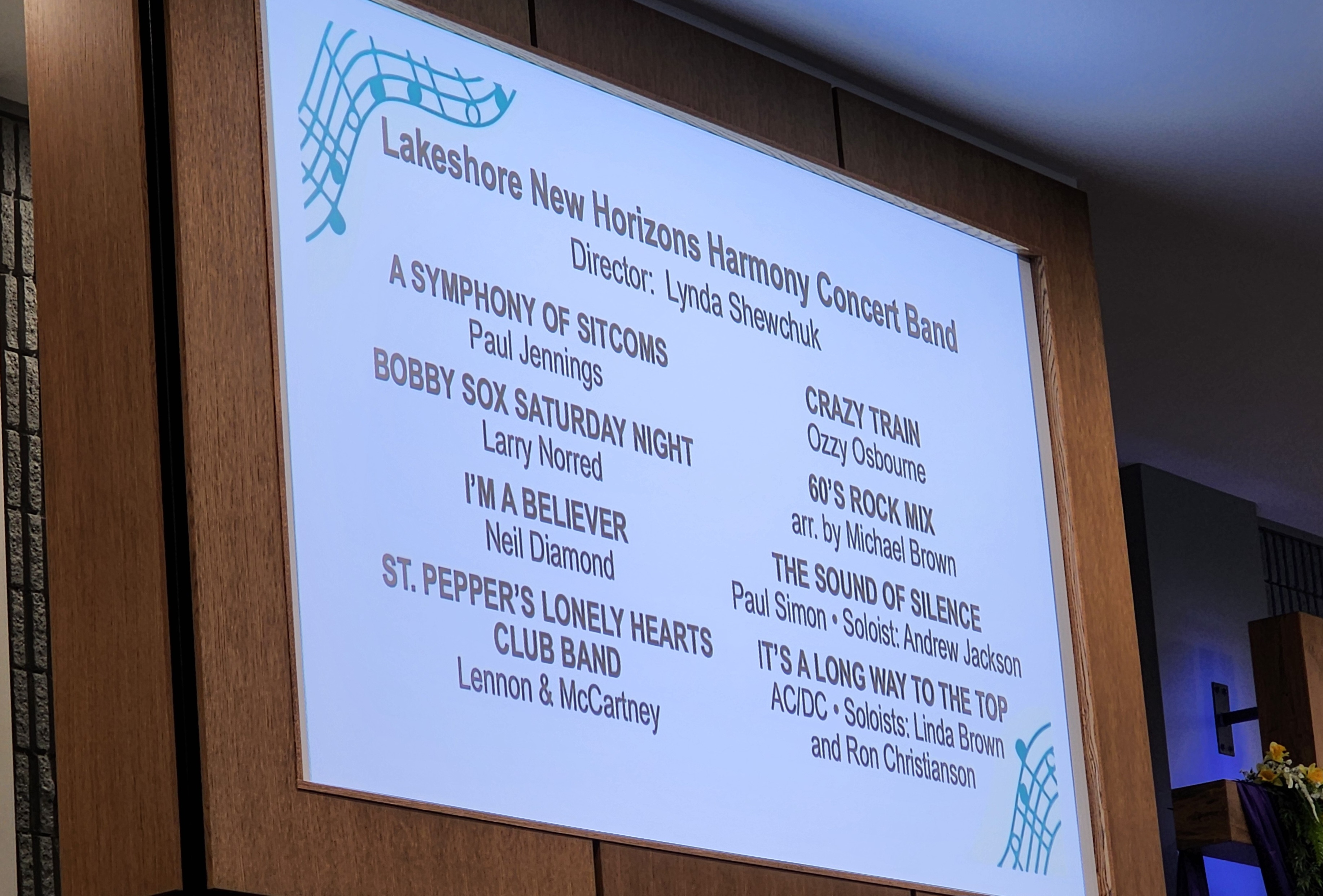 Musical program for Lakeshore New Horizons at the New Venture  Combined Concert April 2025 at FBC Baptist Church Cobourg Ontario